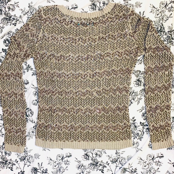 ALICE + OLIVIA Taupe Brenna Beaded Crochet Sweater - Picture 7 of 13